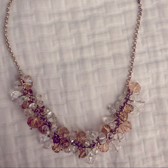 Pink coral and clear stone beaded necklace - Picture 1 of 3